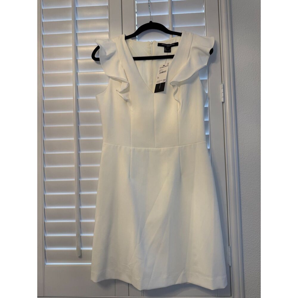 French Connection White Ruffle Cap-Sleeve Fit & Flare Dress (NWT) - M